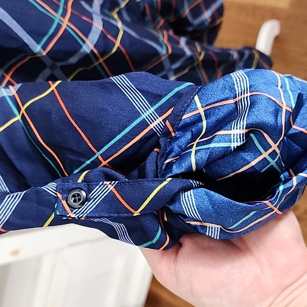 Boohoo Blue Plaid Front Button Shirt Dress 3/4 Sleeve - Picture 4 of 8